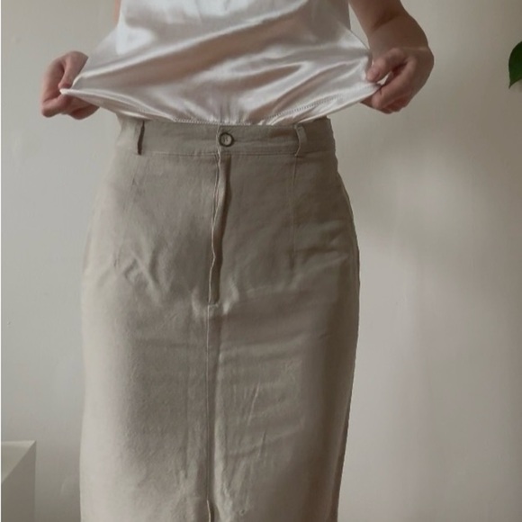 Vero Moda Beige Linen-Blend Pencil Skirt - Size S - Picture 2 of 5